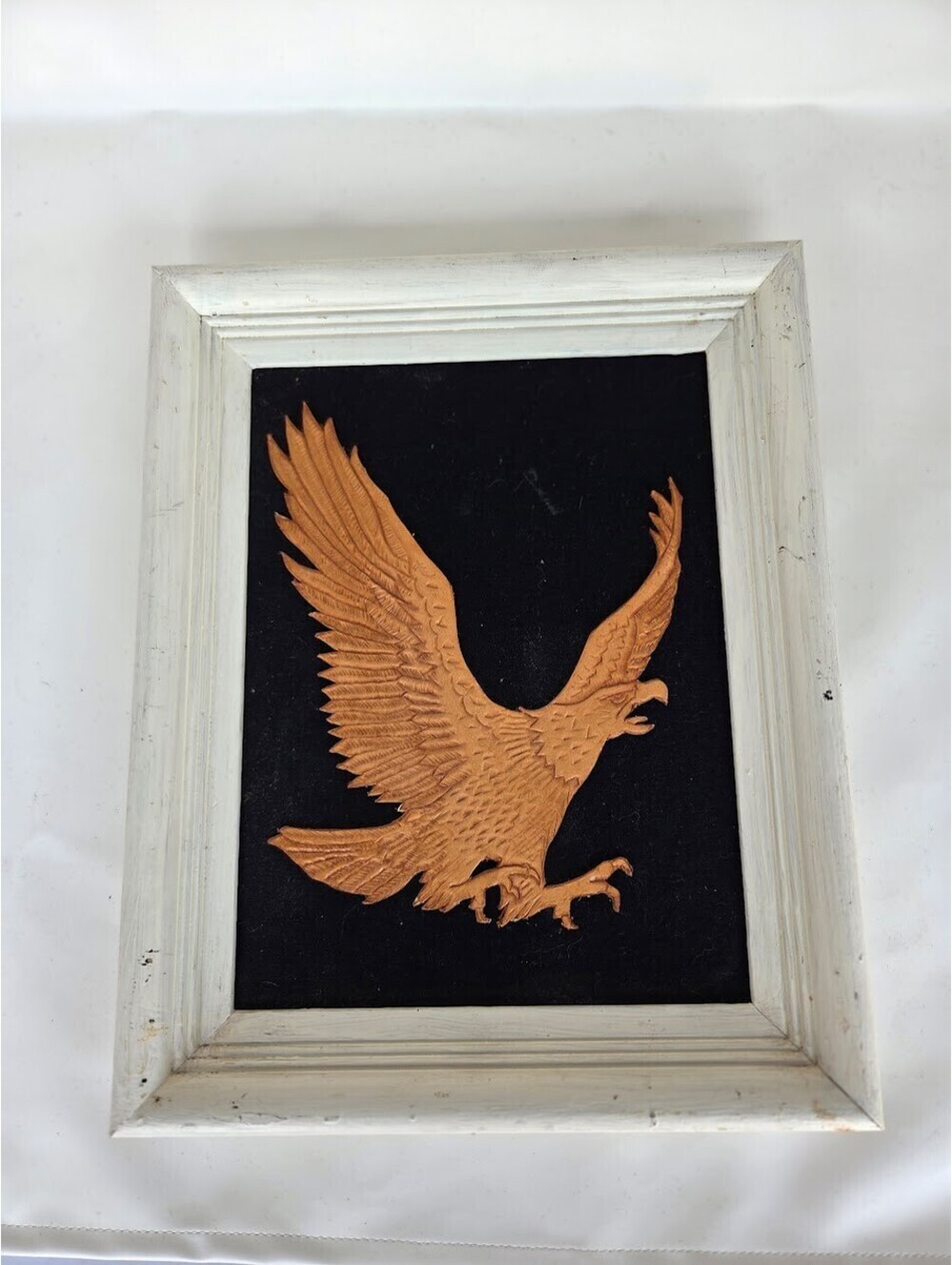 Hand Tooled Leather Eagle Framed Art on Velvet Backing Rustic Western Decor